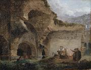 Hubert Robert Washerwomen in the Ruins of the Colosseum oil on canvas